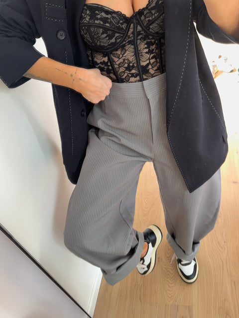 Pantalon ballon rayé - gris