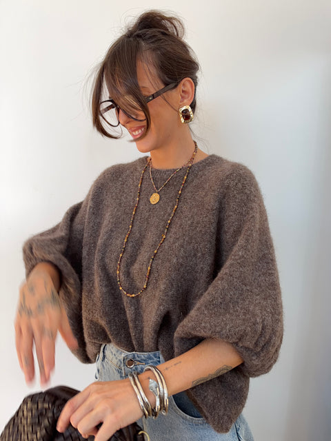 Pull manches 3/4 col rond - taupe