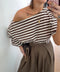 T-shirt à rayures asymétrique - marron