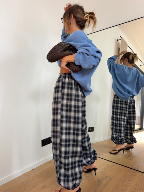 Pantalon à carreaux - bleu et beige