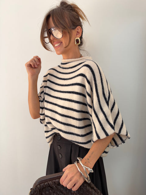 Pull Paris rayé - marine et blanc