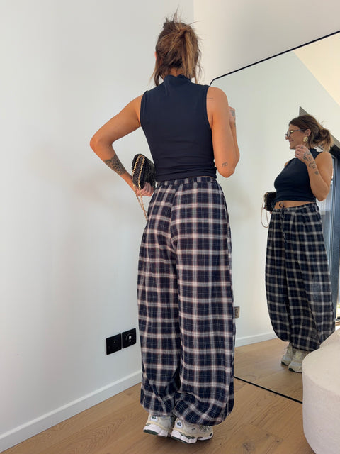 Pantalon ballon à carreaux - bleu
