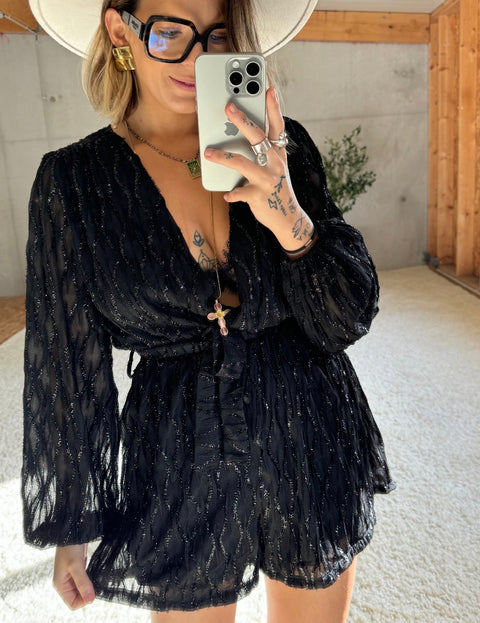 Combi-short à paillettes - noir