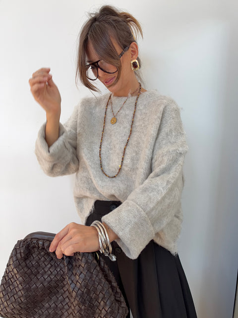 Pull - gris chiné / crème