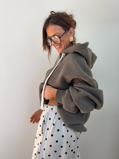 Veste sweat kaki à capuche