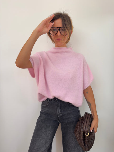 Pull col montant sans manche - rose