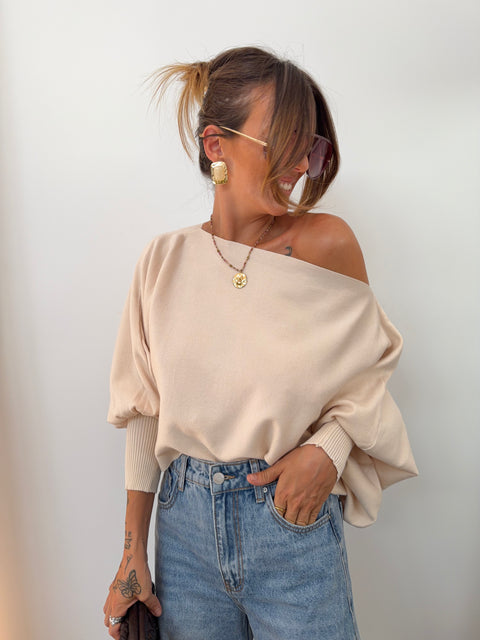 Pull asymétrique court - beige