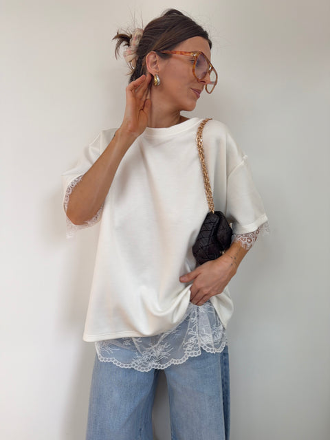 T-shirt dos dentelle - blanc