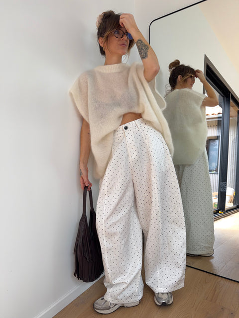 Pantalon à pois - blanc