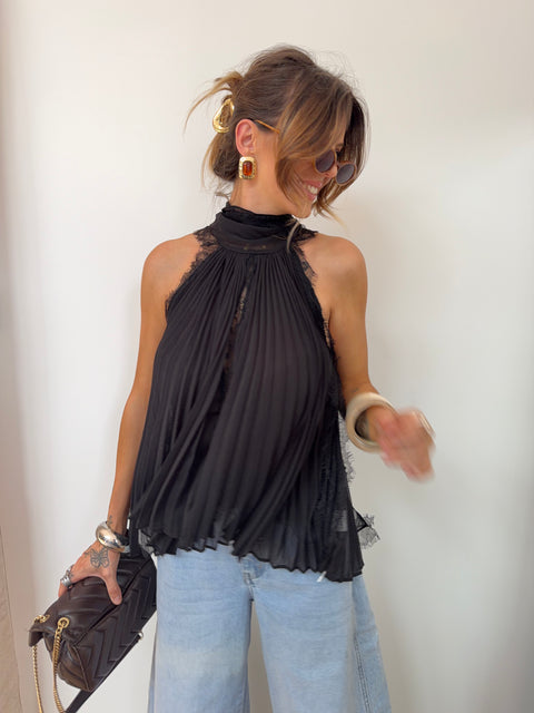 Haut dentelle en transparence - noir
