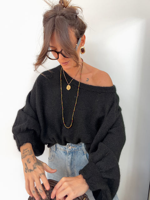 Pull asymétrique manches longues - noir