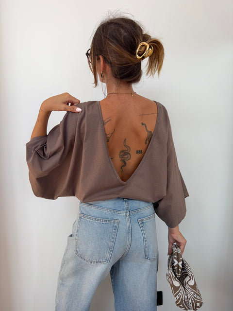 T-shirt Lover's dos nu V - taupe
