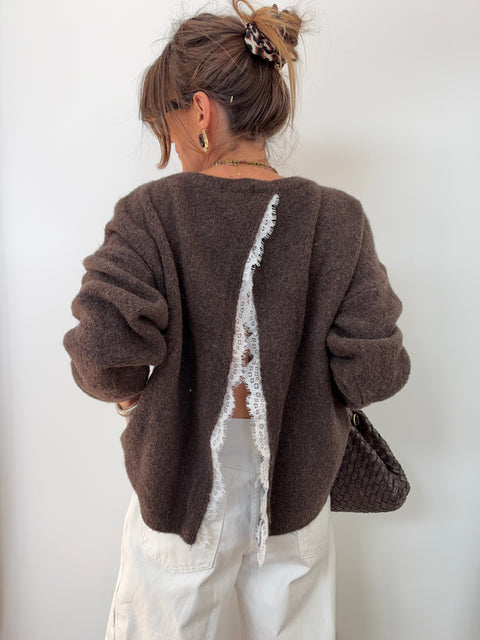 Pull dos nu dentelle - choco
