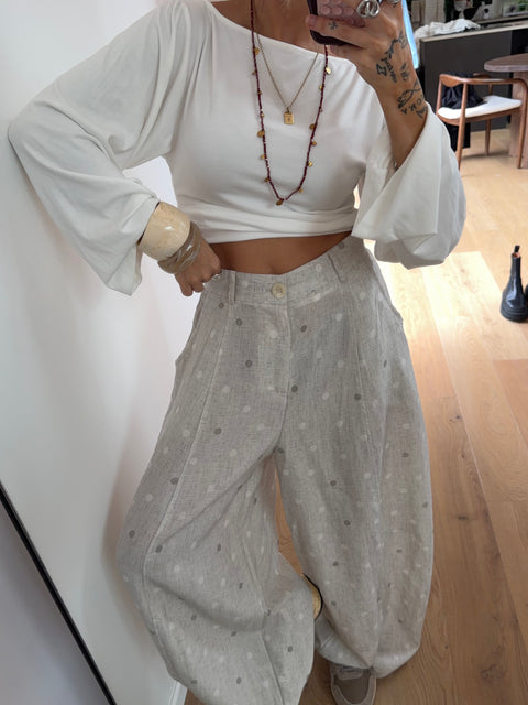 Pantalon en lin à pois - beige