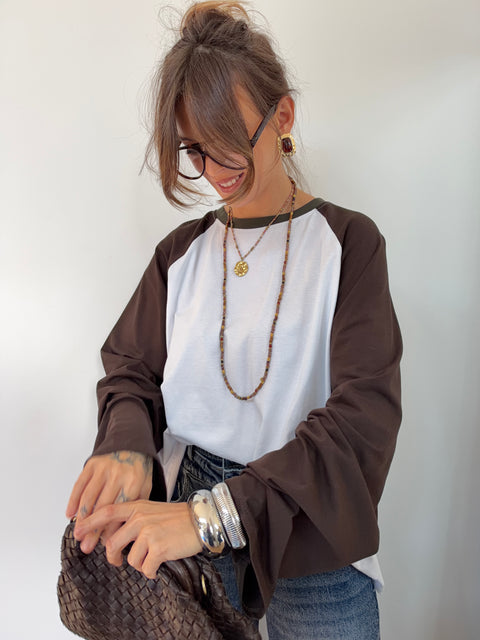 Tee-shirt manches longues - kaki & choco