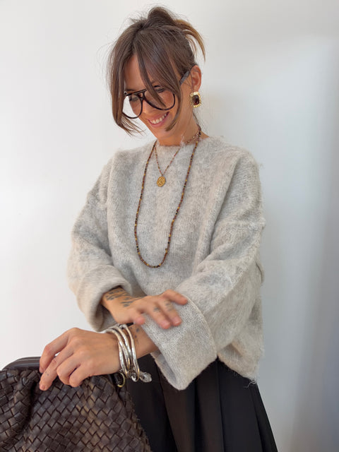Pull - gris chiné / crème