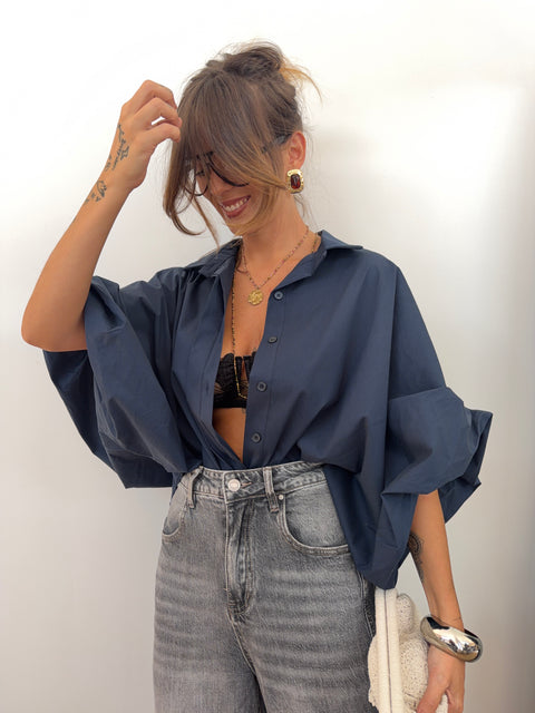 Chemise manches bouffantes - bleu marine