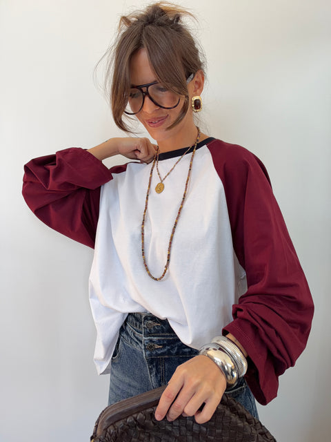 Tee-shirt manches longues - marine & bordeaux