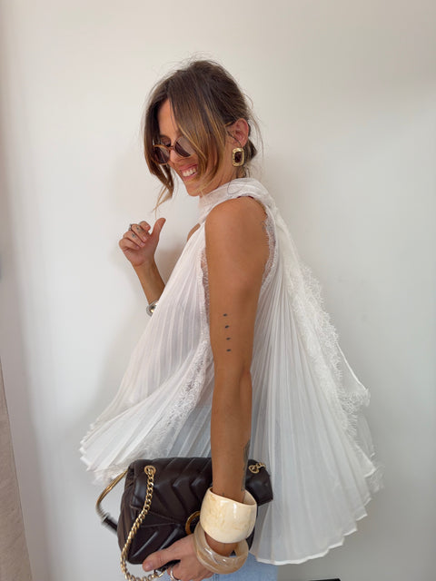 Haut dentelle en transparence - blanc