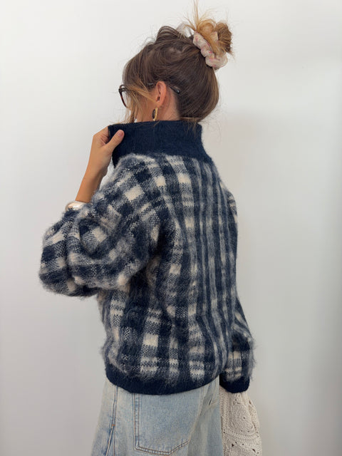 Gilet à carreaux - bleu marine