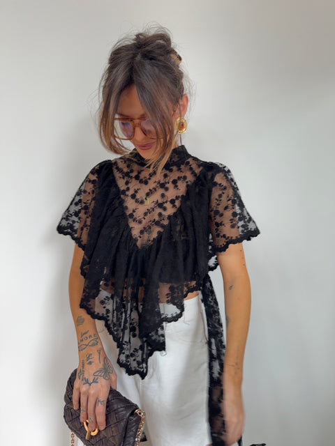 Haut à noeuds en dentelle noir