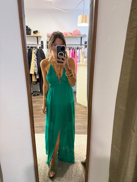 Robe dos nu effet lin - verte