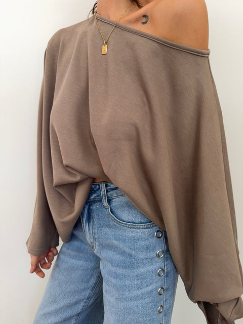 T-shirt parfait asymétrique - taupe