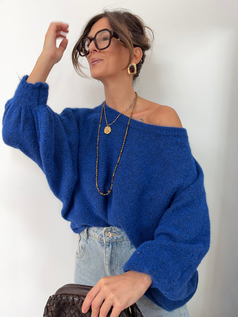Pull asymétrique manches longues - bleu électrique