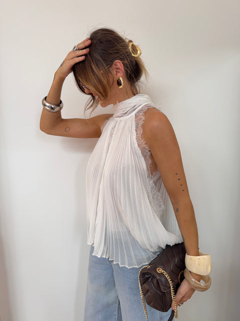 Haut dentelle en transparence - blanc