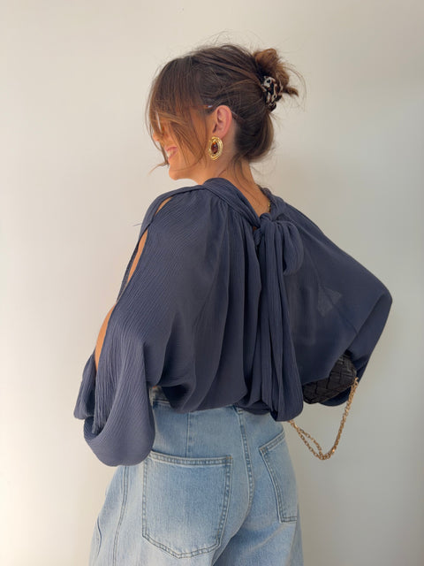 Chemise manches ouvertes - bleu gris
