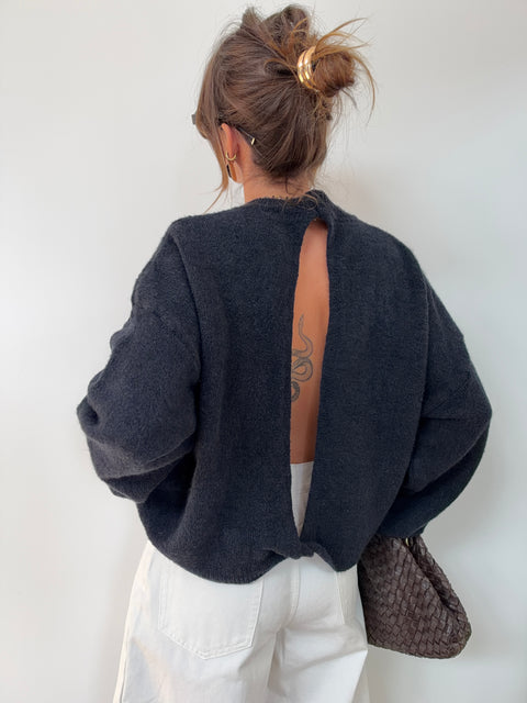Pull manches longues dos nu - bleu marine