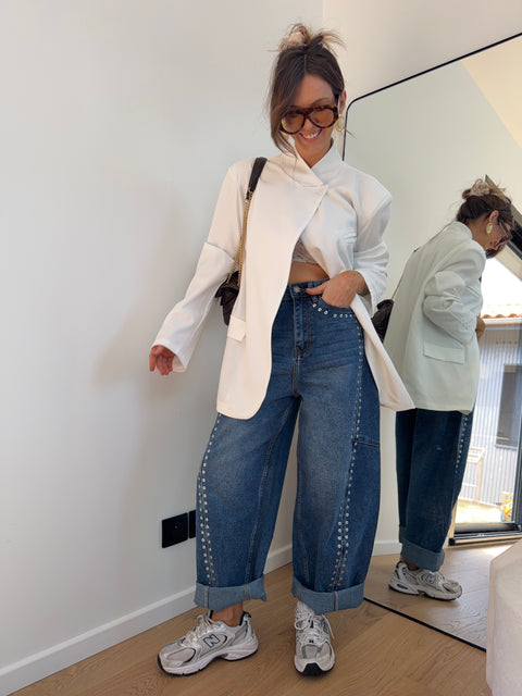 Jeans baggy à oeillets - bleu