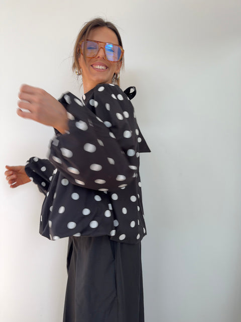 Blouse dos nu à pois - noire