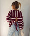 Pull rayé avec noeud - bordeaux