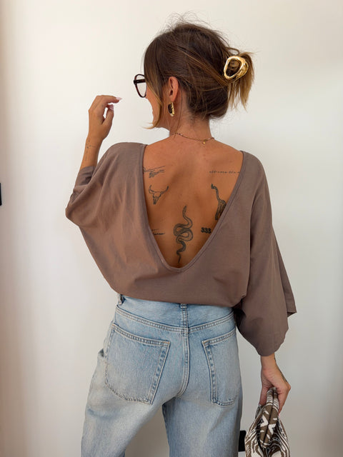 T-shirt Lover's dos nu V - taupe