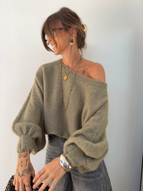 Pull asymétrique - vert olive