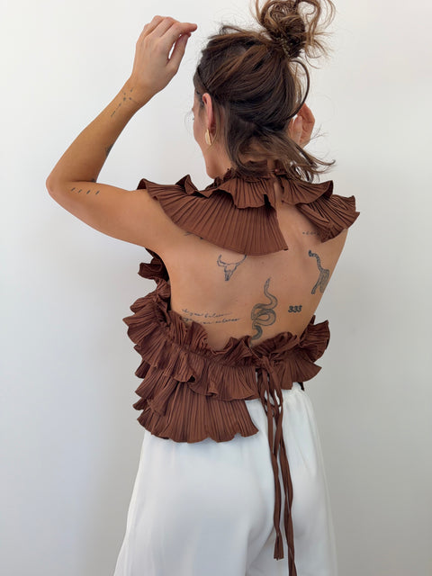 Haut fluffy dos nu - chocolat