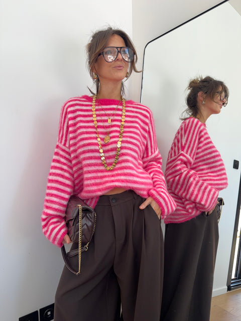 Pull à rayures - rose et blanc