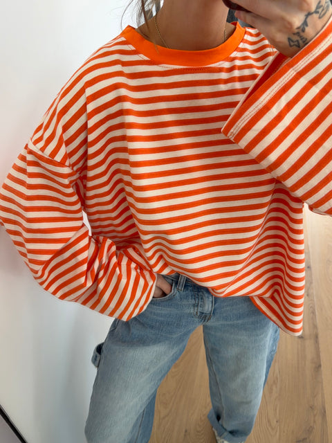 T-shirt rayé manches longues - orange