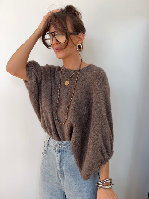 Pull manches 3/4 col rond - taupe