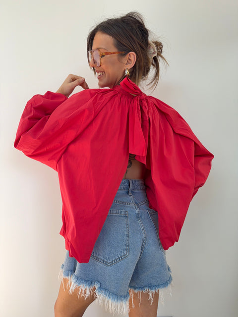 Blouse dos nu - rouge