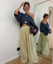 Pantalon large à carreaux - vert anis