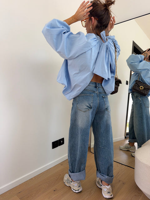 Blouse dos nu - bleu ciel