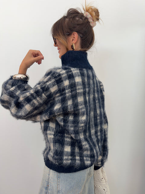 Gilet à carreaux - bleu marine