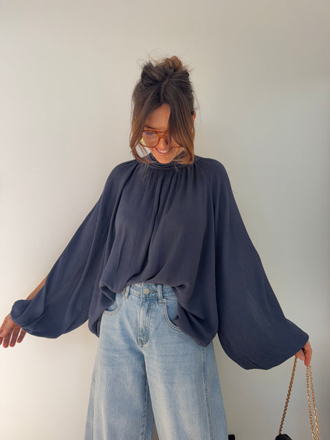Chemise manches ouvertes - bleu gris