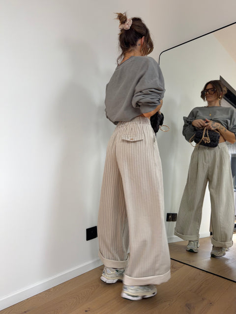 Pantalon rayé - beige et gris