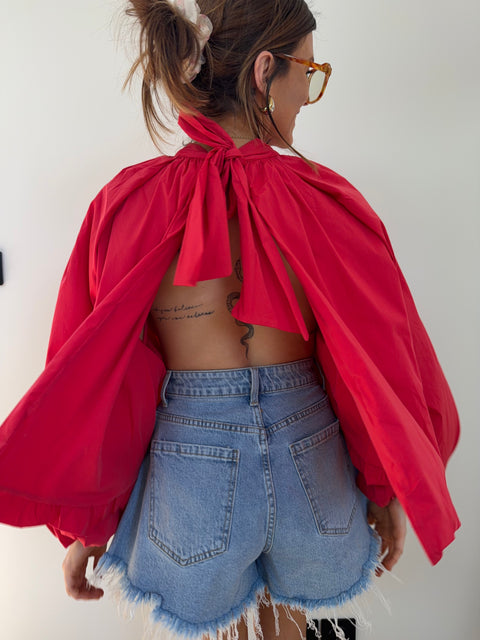 Blouse dos nu - rouge