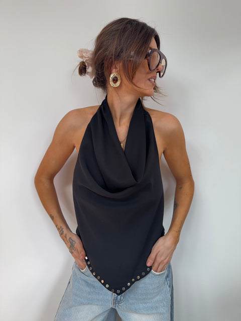 Top dos nu à clous - noir
