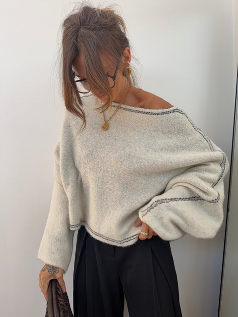 Pull avec coutures - crème