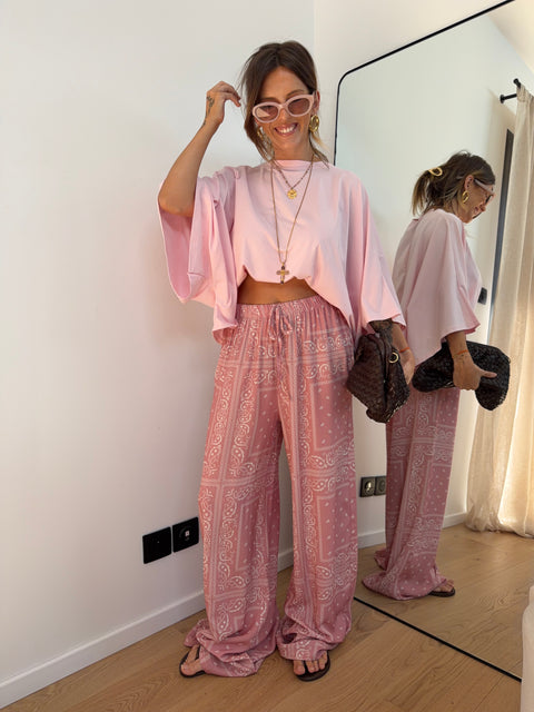 Pantalon fluide bandana - rose